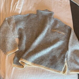 Elegant Gray and Cream Turtleneck Sweater